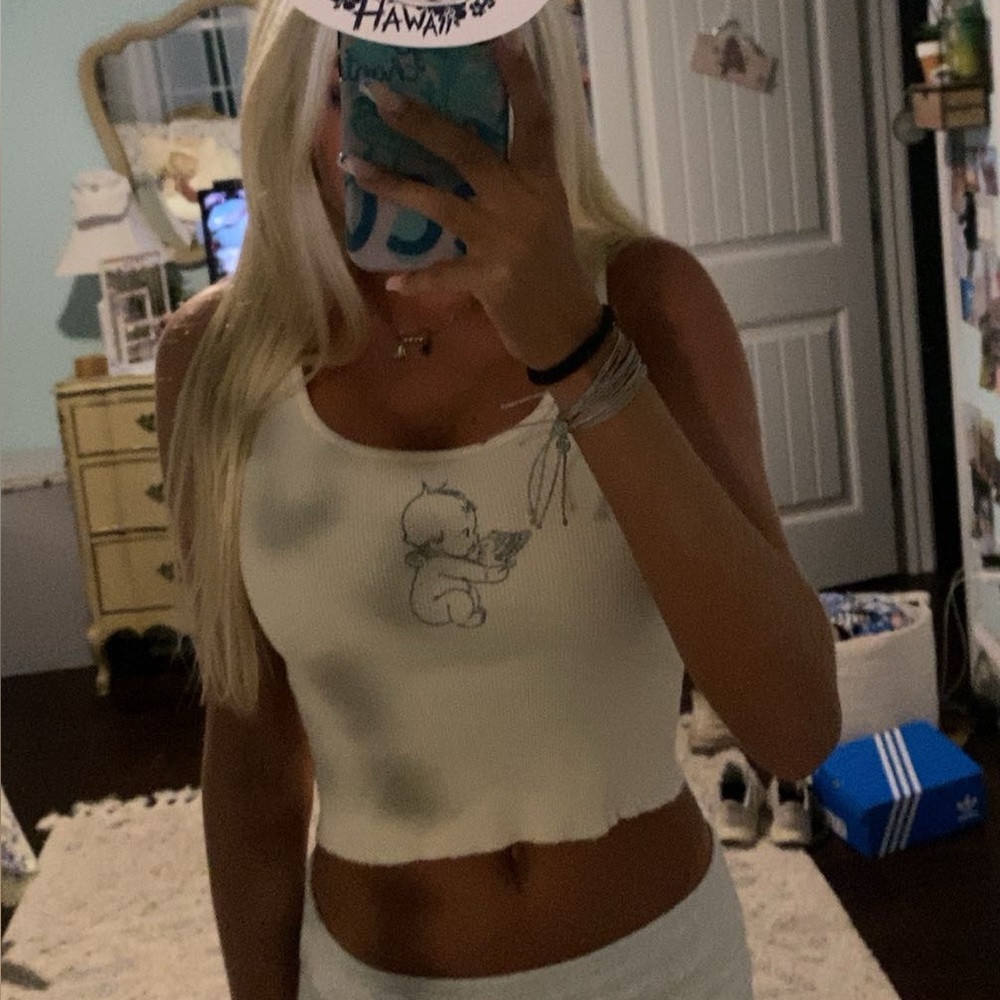 White Tank Top with Baby Graphic brandy melville